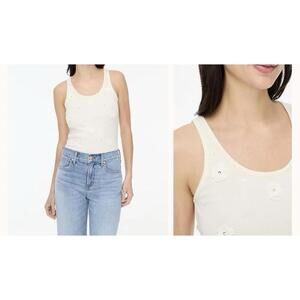 NWT J.Crew Factory Ivory Ribbed Flower Sequin Embellished Tank Top Size XS